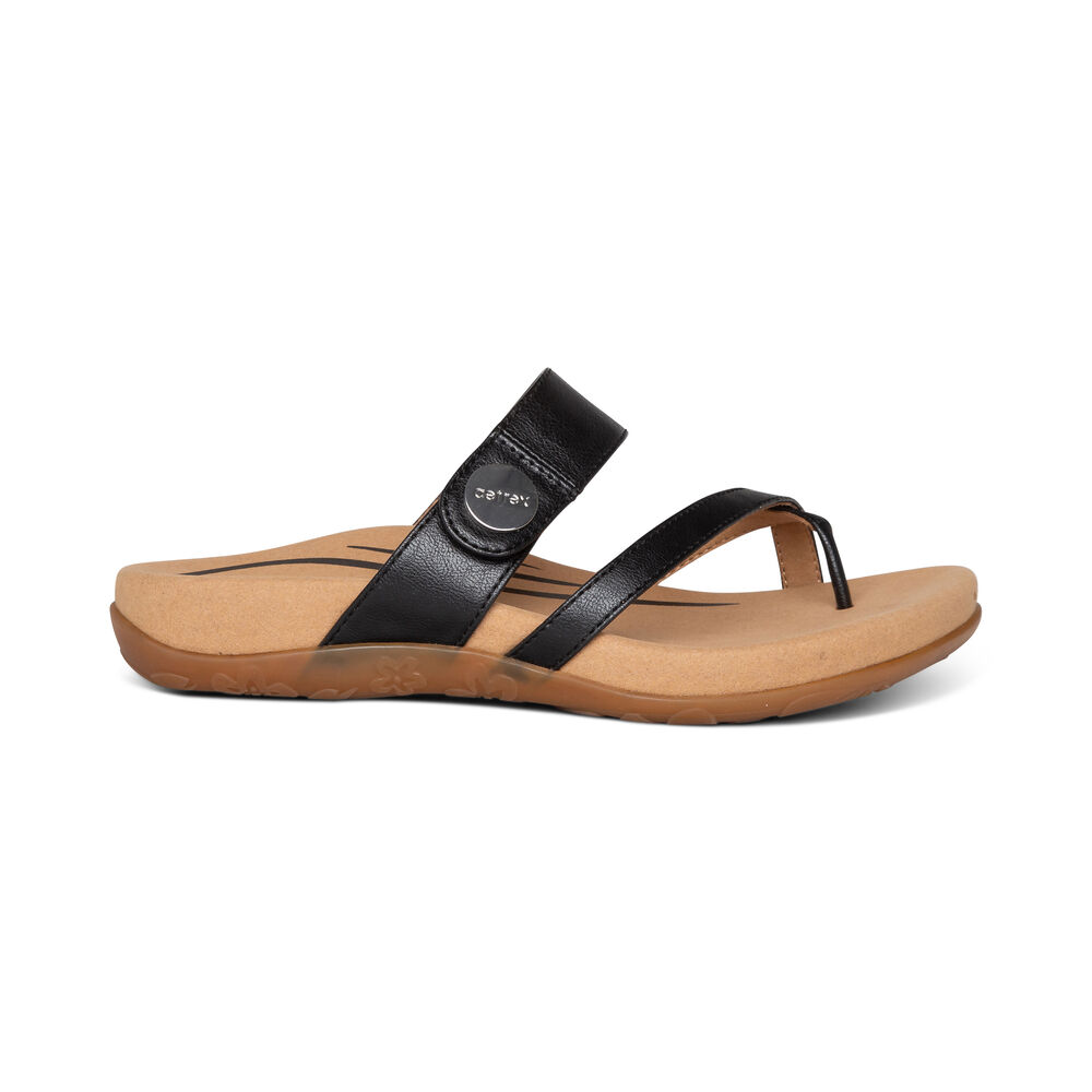 Aetrex Women's Izzy Adjustable Sandals - Black | USA 0HGLAW5